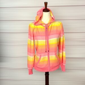 NWT Charter Club Cashmere Zip Front Hooded Cardigan Sweater Bright Pink Yellow L